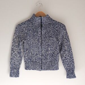 Blue and White Knit Zip-Up Sweater